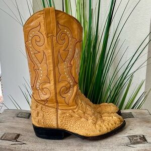 Men's Western Cowboy Boots - Yellow Tan Croc-Texture